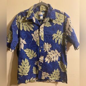 Men's Makapuu Made in Hawaii Blue Yellow‎ Floral Hawaiian Shirt Size Medium